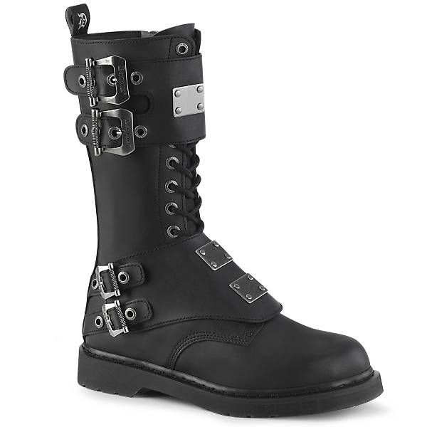Demonia Men's Bolt-345 Mid Calf Combat Boots - Black Vegan Leather D8230-94US Clearance